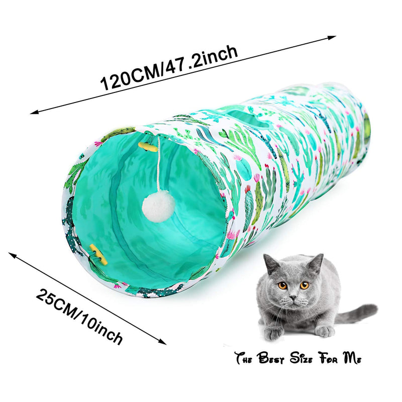 LUCKITTY Large Cat Toys Collapsible Tunnel Tube with Plush Ball, for Small Pets Bunny Rabbits, Kittens, Ferrets,Puppy and Dogs (Cactus) - PawsPlanet Australia