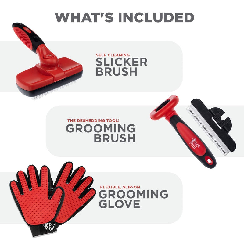 Complete Professional Pet Grooming Kit | Self Cleaning Slicker Brush for Dogs & Cats | Pro Grooming Brush Effectively Reduces Shedding Fur | Pet Hair Remover Brush Gloves | Combo Gift Set - PawsPlanet Australia