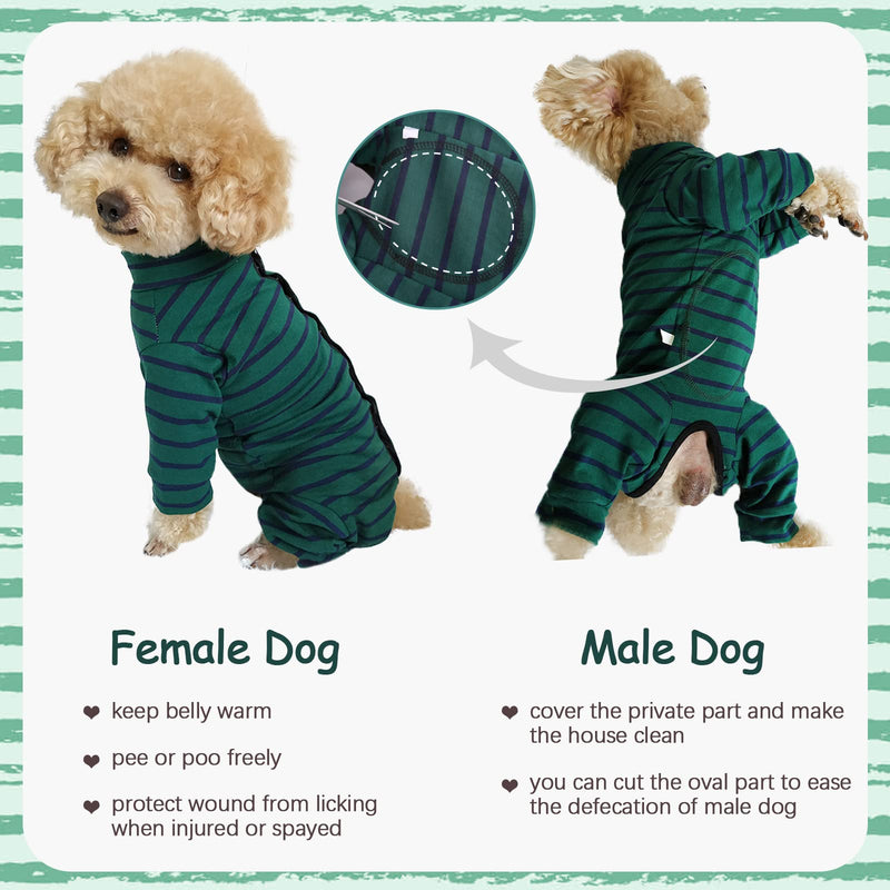 Kuoser Dog Onesie Recovery Suit, Puppy Long Sleeve Bodysuit After Surgery Shirt for Shedding Skin Disease Wound Protection, Pet Pajamas Anti-Licking Cone Alternative for Small Medium Cats Dogs XS Green - PawsPlanet Australia