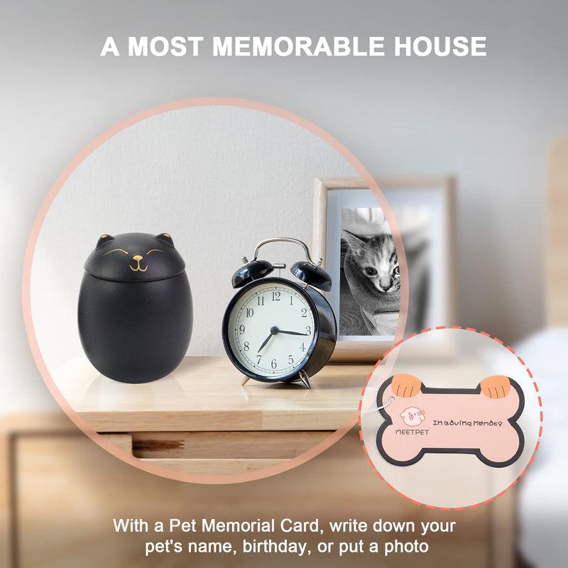 MEETPET Cat Urn Dog Urn Sized 3.2x2.9 and 4.9x4.25. A Smiley-Cat Pet Urn with a Memoria Card.Cat Urns for Ashes for Your Pet Small 12cu/in Black - PawsPlanet Australia