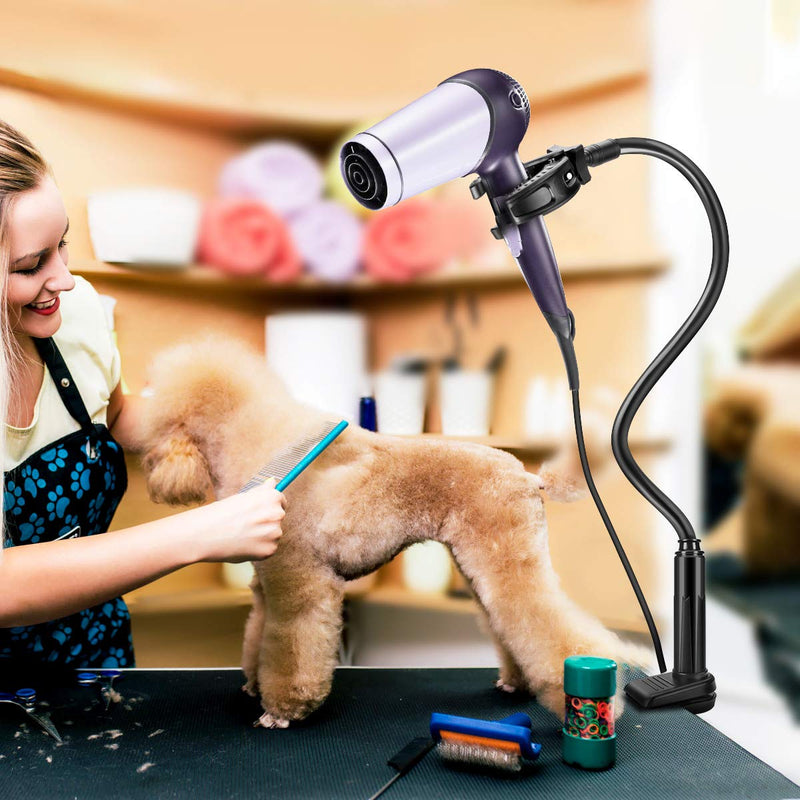 Powcan Pet Hair Dryer Holder 360 Degrees Rotatable Hands-Free Pet Hair Dryer Stand Aluminium Magnesium Alloy Gooseneck Three-Jaw Bracket with Adjustable Clamp Mount for Dog Cat Grooming Table Black - PawsPlanet Australia