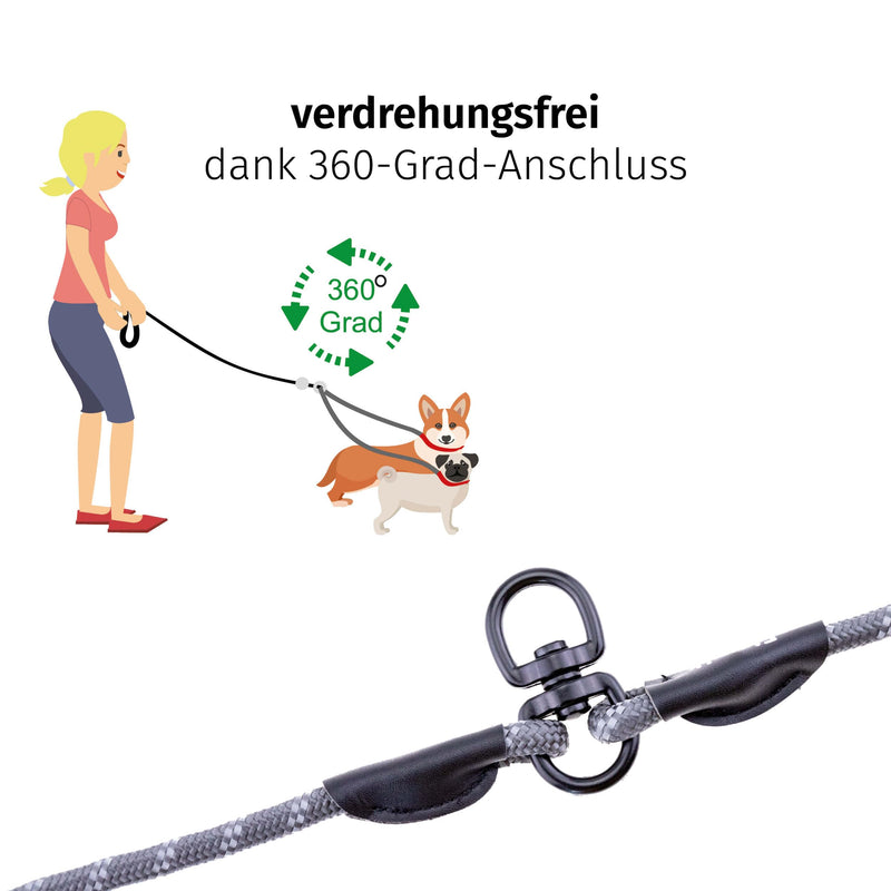 Floxik Tau double leash for 2 dogs grey/orange - reflective, stretchy and tangle-free - double dog leash for coupling - perfect for small to medium dogs small | ø 8mm - PawsPlanet Australia