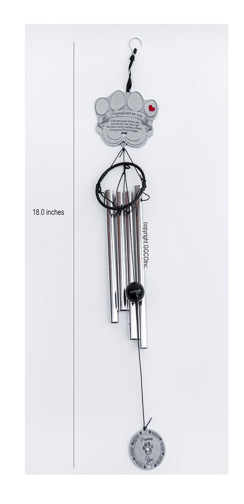 Pet Memorial Wind Chime - 18" Metal Casted Pawprint Wind Chime - A Beautiful Remembrance Gift for a Grieving Pet Owner - Includes Pawprints Left by You Poem Card - PawsPlanet Australia