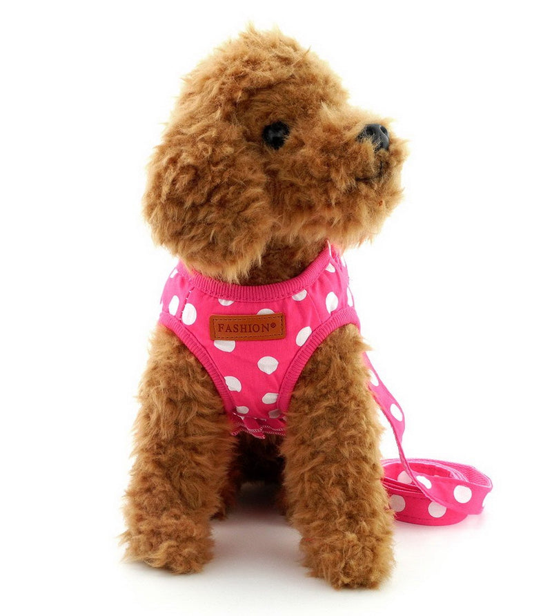 [Australia] - SELMAI Puppy Cat Small Girl Dog Dots Vest Harness Leash Set Mesh Padded No Pull Lead (Size Run Small,Please Check Size Details Carefully Before Purchase) M(Chest Girth 13.4";Neck Girth 8.7") Pink 