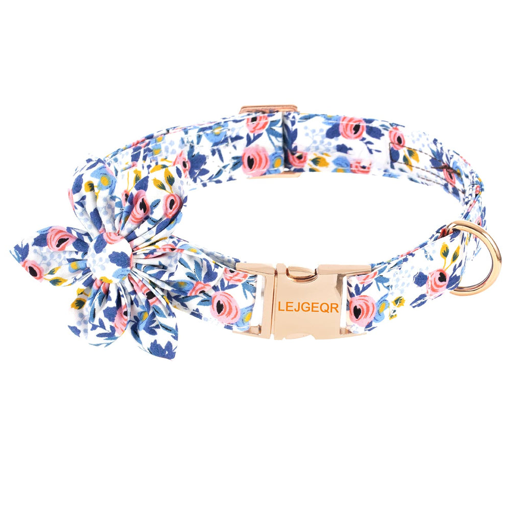 Dog Collar with Flower for Girl Dog,Puppy Dog Collar Cute Girl Dog Collars with Safety Metal Buckle Adjustable Floral Pattern Dog Collar for Puppy Small Medium Large Dogs Blue flower S - PawsPlanet Australia