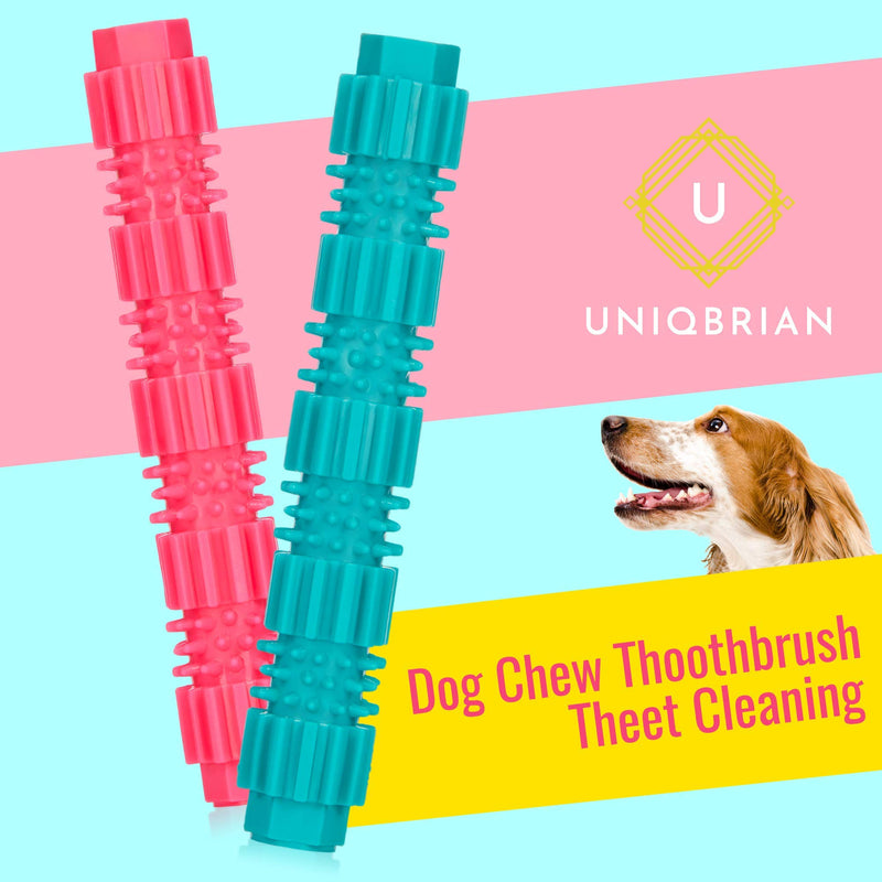 UNIQBRIAN Dog Toothbrush Chew Toy - Durable Rubber Sticks for Chewers Large Tough Dogs-Small Dogs Teeth Cleaning-Puppy Teething-Strong Dental Medium Breed Puppies-Set of 2 - PawsPlanet Australia