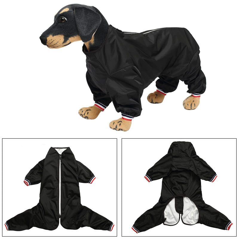 Dog raincoat, rain snow jacket, zipper in back, waterproof jumpsuit with collar hole and reflective strip - Black - XS X-Small(Back: 35cm) - PawsPlanet Australia