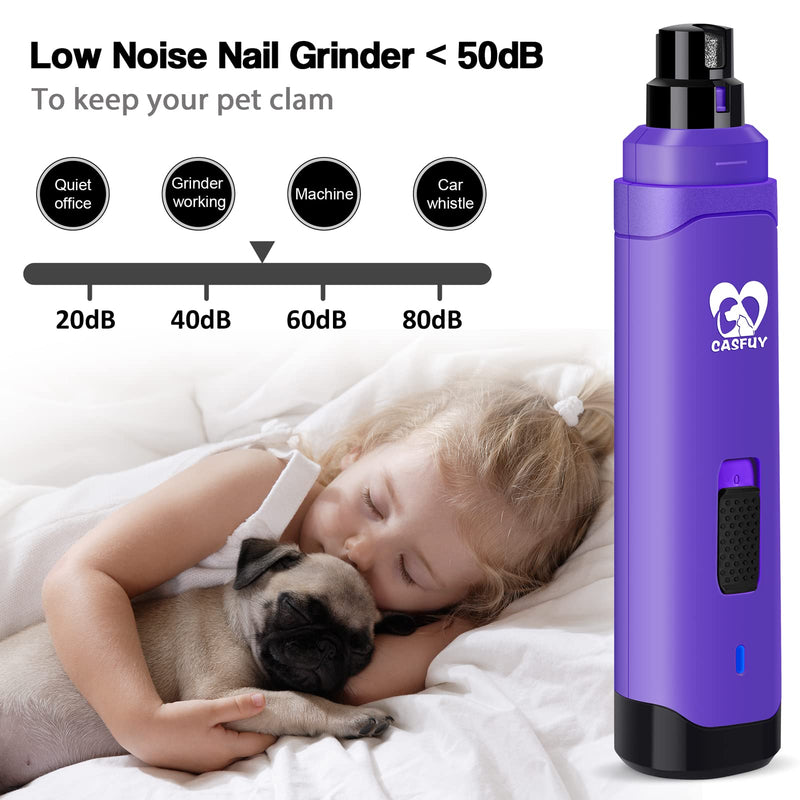 Casfuy Dog Nail Grinder - Professional 2-Speed Electric Rechargeable Pet Nail Trimmer Painless Paws Grooming & Smoothing for Small Medium Large Dogs Cats Purple - PawsPlanet Australia