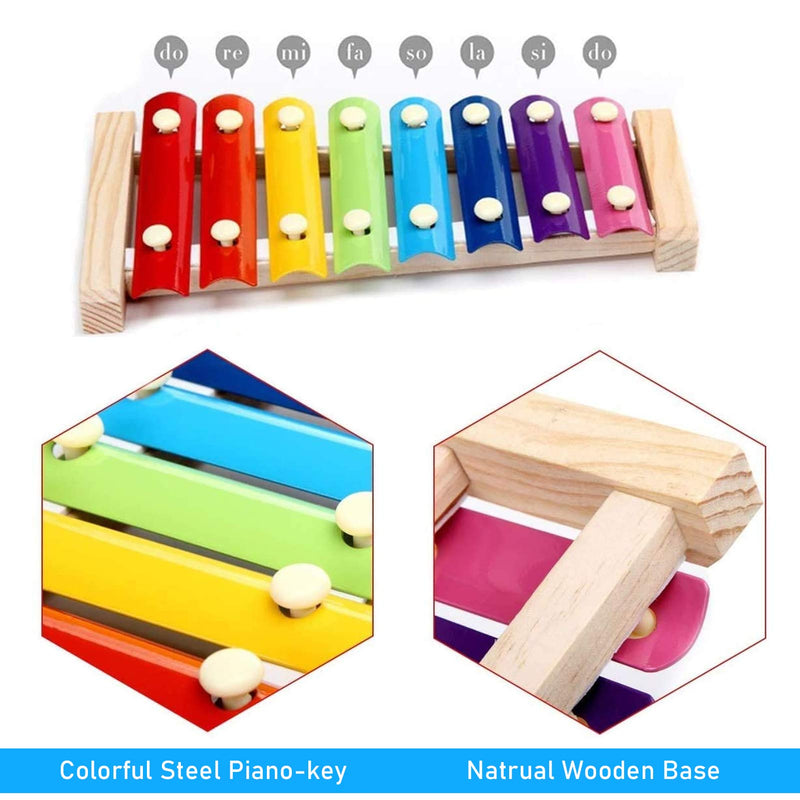 O'woda Chicken Bird Xylophone Toy with 8 Metal Keys and 1 Grinding Stone Wood Tray Mirror, Coop Cages Colorful Pecking Training Accessories for Bird Parrot Macaw Hens Duck - PawsPlanet Australia