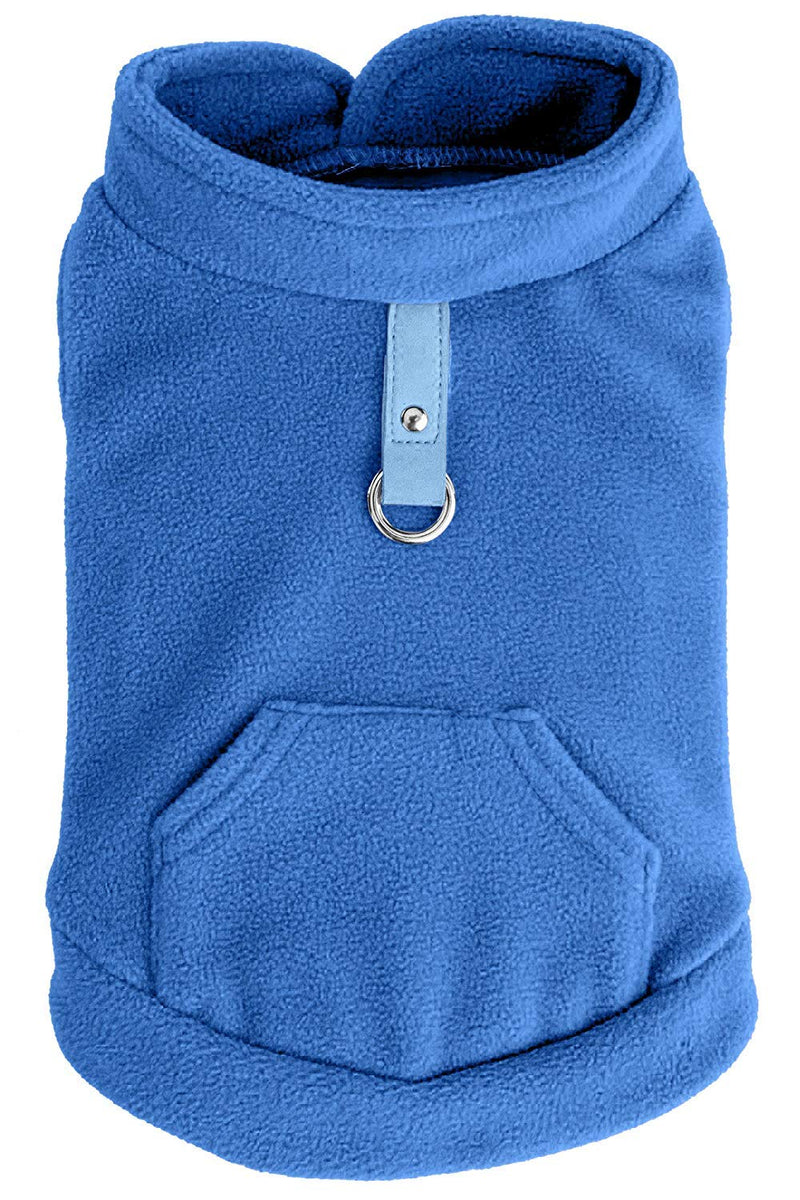 [Australia] - EXPAWLORER Fleece Autumn Winter Cold Weather Dog Vest Harness Clothes with Pocket for Small Dogs Large Blue 