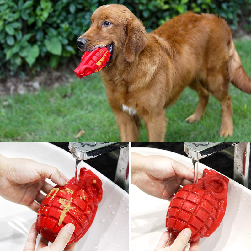 Iokheira Dog Chew Toys, Squeaky Tough Dog Toys for Aggressive Chewers, Natural Rubber Durable Interactive Dog Toys for Medium Large Breed Dog RED1 - PawsPlanet Australia