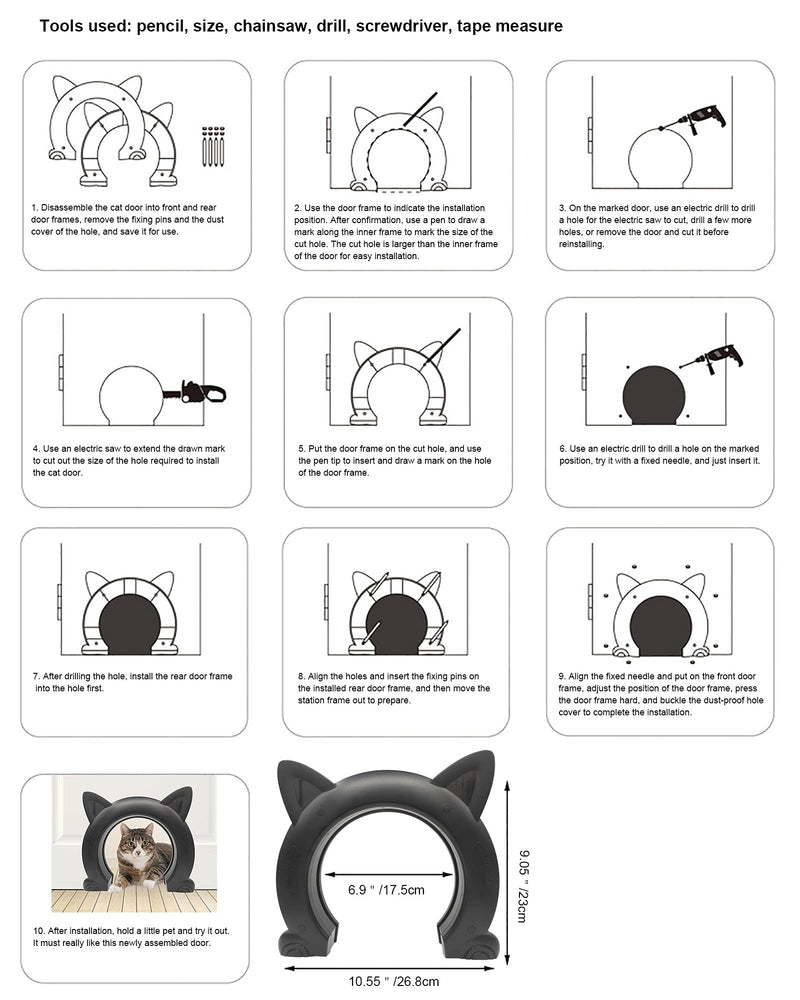 ikuso Cat Door for Interior Door,Indoor Cat Door,Pet Doors for Cat, 10.55"*2.45"*9.05" (L) Large - PawsPlanet Australia