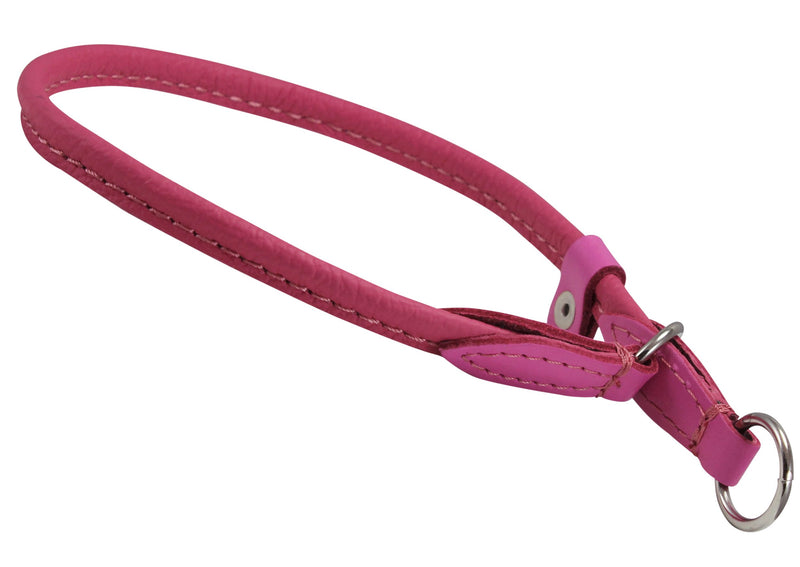 [Australia] - Round Genuine Rolled Leather Choke Dog Collar Pink 15" Long 