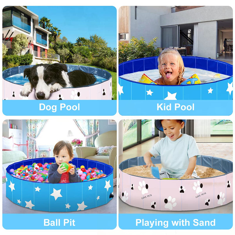Dociote Foldable Dog Paddling Pool for Puppy Small Dogs Cats, Portable Sturdy Pet Dog Swimming Pool Bathing Tub for Dogs Non-Slip PVC Small Dog Bathroom 80 * 30cm Blue - PawsPlanet Australia
