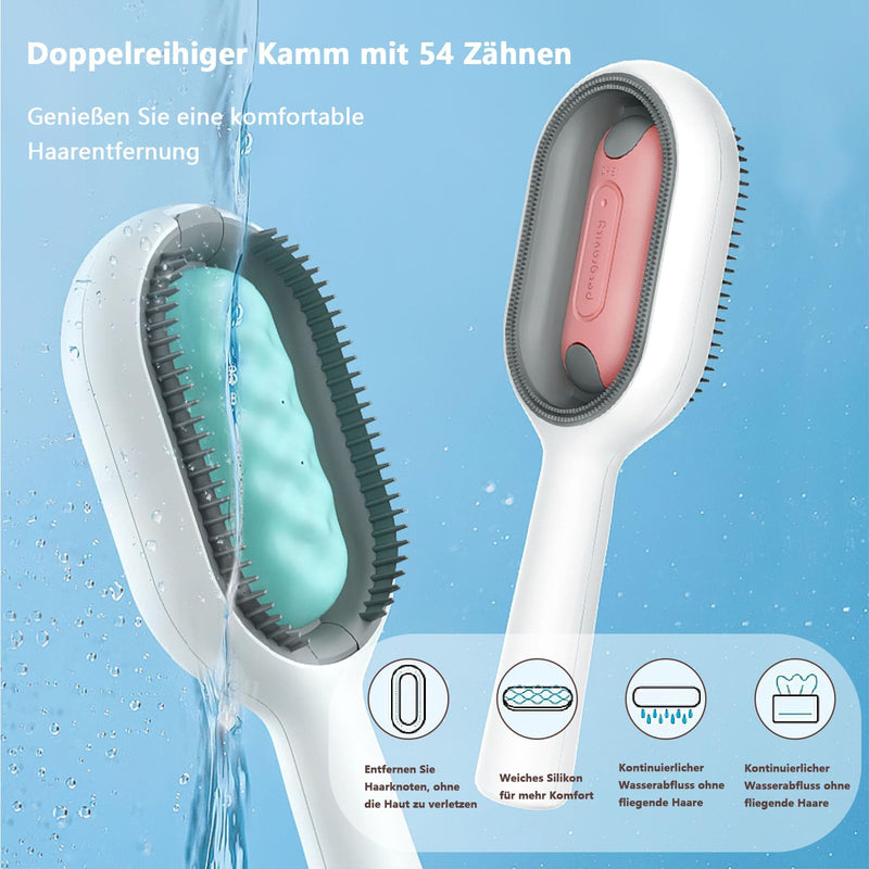 Pet Hair Removal Comb with Water Tank, 2 Pieces Multifunctional Pet 4 in 1 Cleaning Brush for Pet Hair, Universal Animal Knot Remover for Long & Short Haired Dogs pink+blue - PawsPlanet Australia