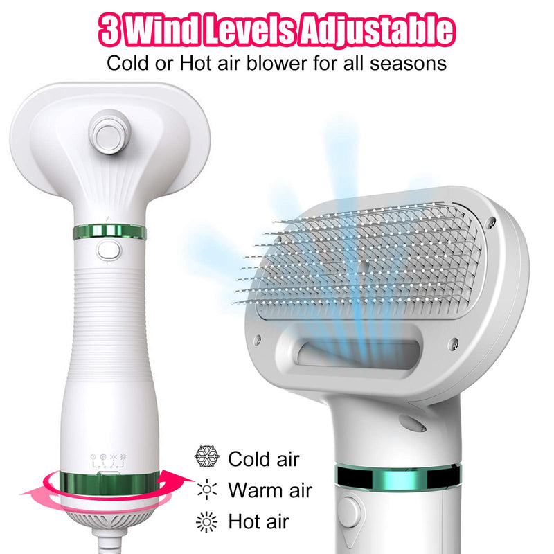 Pet Hot & Cool Air Hair Dryer with Airbag Slicker Brush, Dog Grooming Hair Remover Brush with 3 Adjustable Settings for All Seasons - PawsPlanet Australia