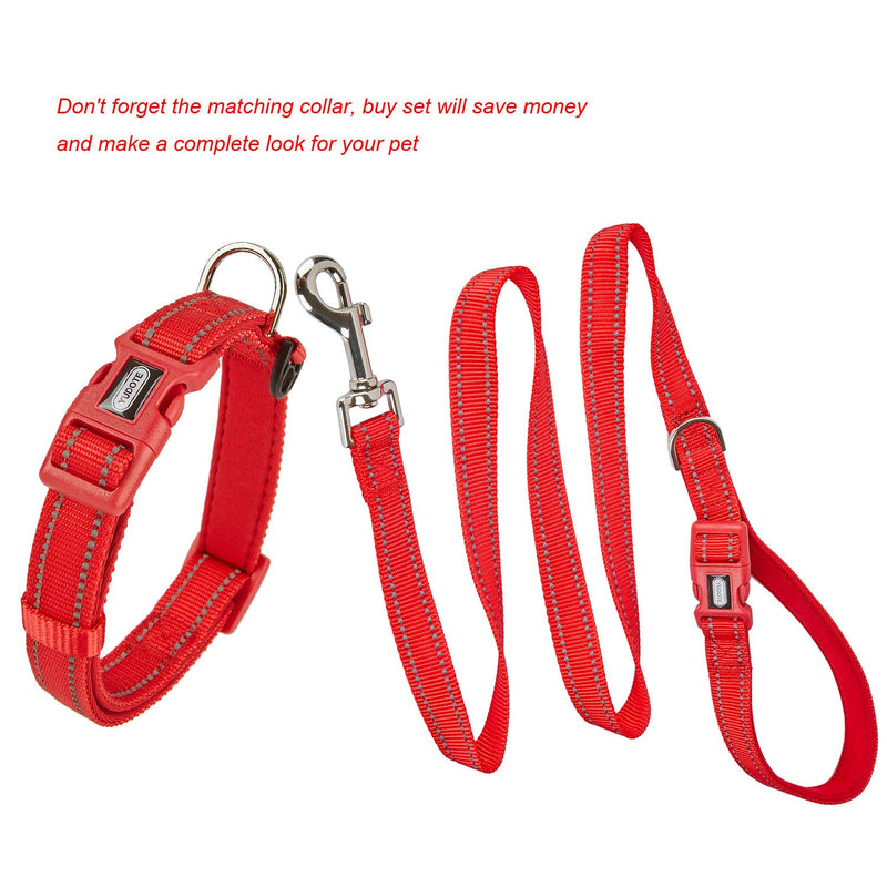 YUDOTE Strong Nylon Dog Lead,Reflective Dog Leash with Soft Comfy Padded Loop Handle,Handy D Ring and Buckle for Daily Walking with Medium Dogs,Red 2cm Wide,120cm Long Red - PawsPlanet Australia