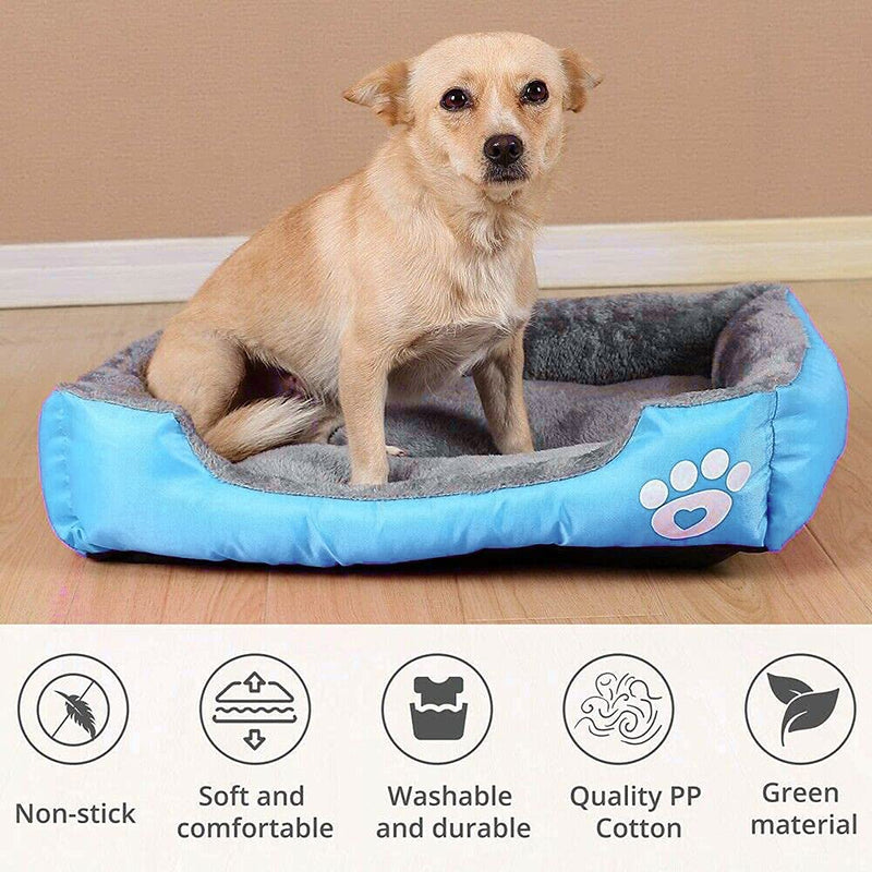 Dog Bed with Machine Washable, Warming Comfortable Square Pet Bed, Rectangle Sleeping Orthopedic Sofa Pet Bed for Large Medium Small Dogs and Cats (L - 27” x 22”, Blue) L - 27” x 22” - PawsPlanet Australia