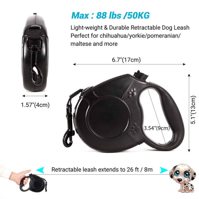 [Australia] - Retractable Dog Leash Heavy Duty Pet Walking Leash 360°Tangle-Free Dog Walking Leash for Small, Medium and Large Dogs Weighing with Anti-Slip Handle, One-Handed Brake,Pause, Lock 26ft 