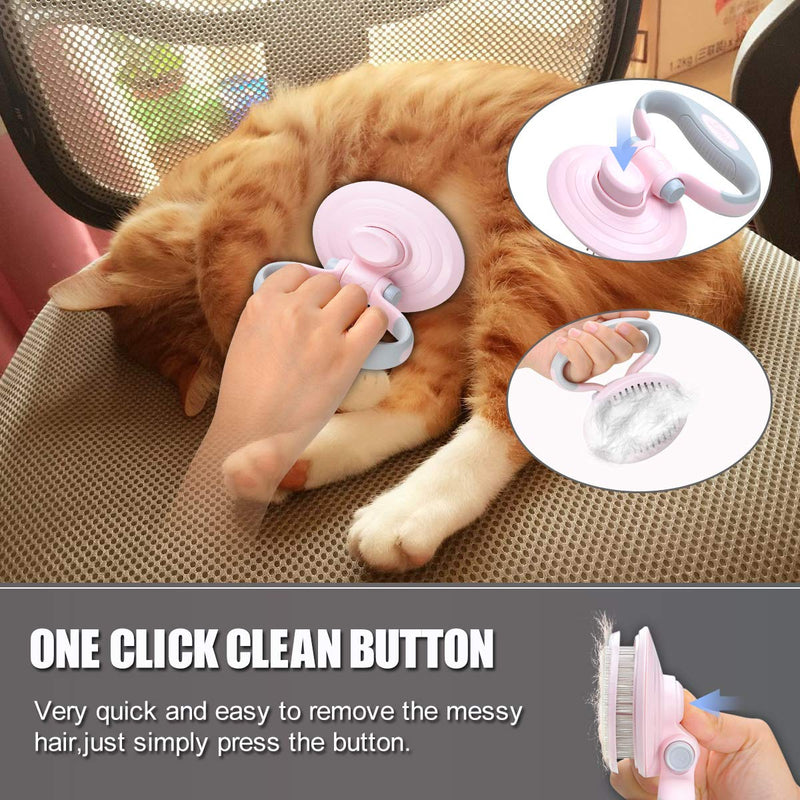 [Australia] - Songway Self Cleaning Slicker Brush,Pet Massage Comb,Hair Shedding Grooming Tools for Dogs and Cats,Foldable&Angle-Adjustable Beauty Brush,Clean Brush for Medium Long Fur Pink 