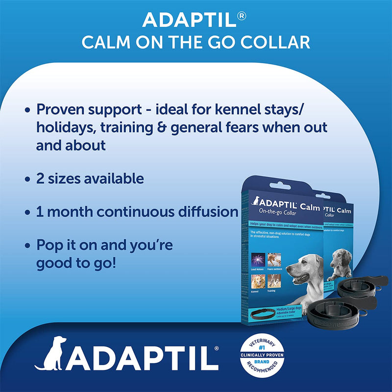 ADAPTIL Calm On-the-Go Collar, helps dogs cope with stress and anxiety related behavioural issues and life challenges especially when out and about - Small Dogs - PawsPlanet Australia