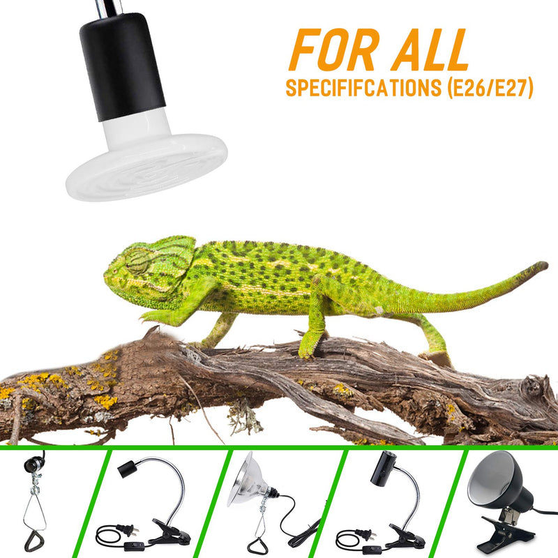 [Australia] - iLOVE Ceramic Heat Emitter 150W/100W/75W/60W 2 Pack, Reptile Heat Lamp Bulbs for Lizard Turtle Snake Amphibian Pet, No Light Emitted Brooder Coop Heater 150W-2Pack 