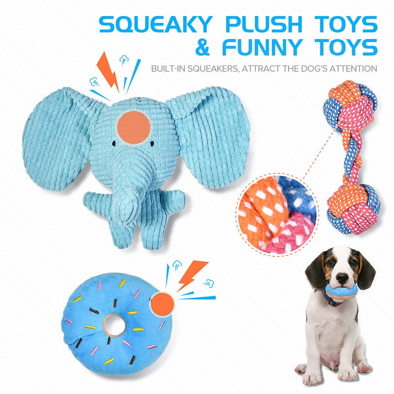 [Australia] - Feeko Squeaky Dog Toys for Puppy,7 Pack Small Dog Toys, Cute Elephant Squeaky Toys for Dogs, Durable Puppy Teething Chew Toys and Natura Cotton Ropes Chew Toys for Puppies/Small Dogs 