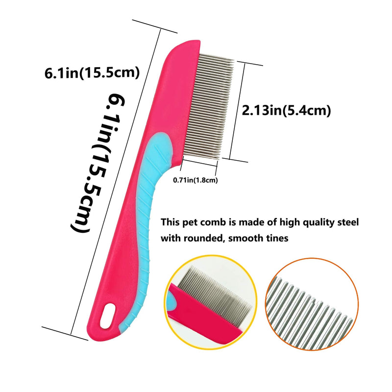 Dog Comb, Cat Comb, Pet Comb, Metal Comb, Steel Comb, Cat Grooming Comb for Removing Tangles and Knots (Slive + Pink) - PawsPlanet Australia