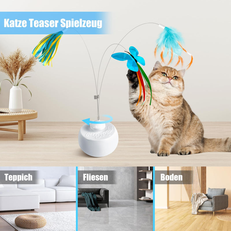 Migipaws cat toy, interactive butterfly toy and feather toy, rotating with intelligent rolling ball for domestic cats, standing man design, automatic movement, teaser fun - PawsPlanet Australia