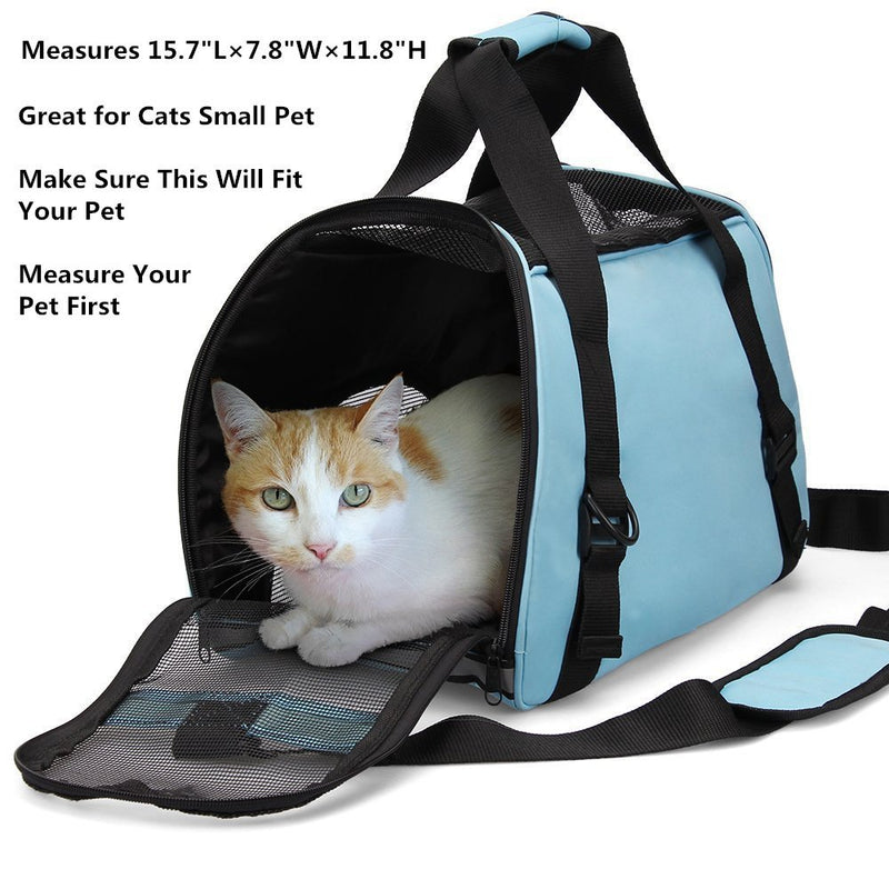 Dotala Cat Travel Carrier Bag, Comfort Portable Foldable Pet Bag Airline Approved for Small Dogs,Cats and Puppies Small Animal(S: 15.7”L×7.8“W×11.8" H) (Blue) Blue - PawsPlanet Australia