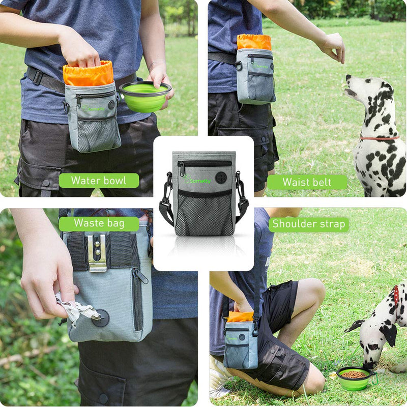 [Australia] - SOMEITY Dog Treat Pouch for Training, Built-in Poop Bag Dispenser, Easily Carries Pet Toys, Kibble and Treats, Running Waist Bag, Fanny Pack Light Gray 