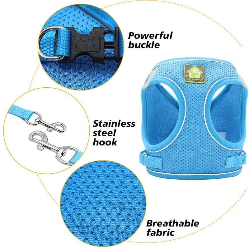 Puppy Dog harness with 1.5m leash, Reflective adjustable pet vest strap for puppy kitten, No pull safe harness for dog cat walking running training Breathable Chest Padded Escape proof M Blue - PawsPlanet Australia