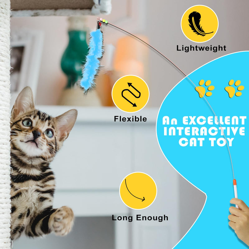 Bewudy Pack of 3 Interactive Cat Toys, Intelligence Cat Toys, Cat Toys Feather with Bells, Cat Fishing Rod with Colorful Feathers for Small Large Cats - PawsPlanet Australia