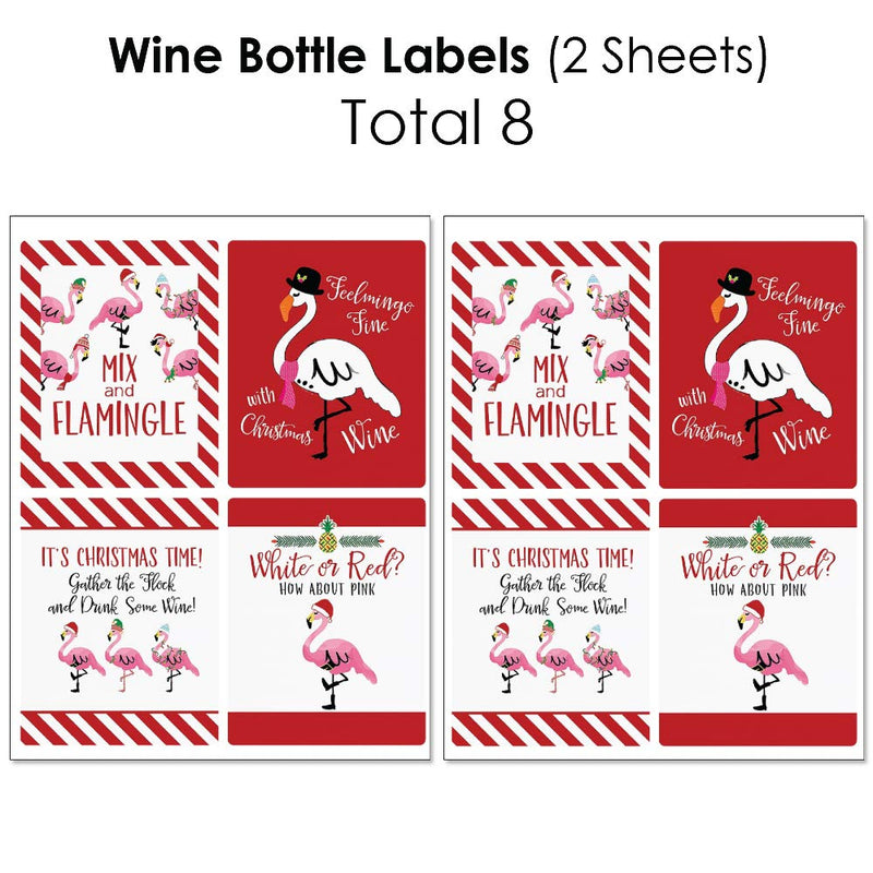 Big Dot of Happiness Flamingle Bells - Mini Wine Bottle Labels, Wine Bottle Labels and Water Bottle Labels - Tropical Christmas Party Decorations - Beverage Bar Kit - 34 Pieces - PawsPlanet Australia