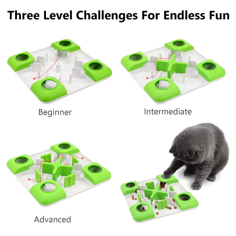 Cat Puzzle Feeder Treat Maze Toy, Slow Feeder Cat Bowl, Non Slip Interactive Puzzle Cat Toy for Entertainment Activities, 3 Level Challenges for Indoor Cats Improve Intelligence (A - Green) A - Green - PawsPlanet Australia