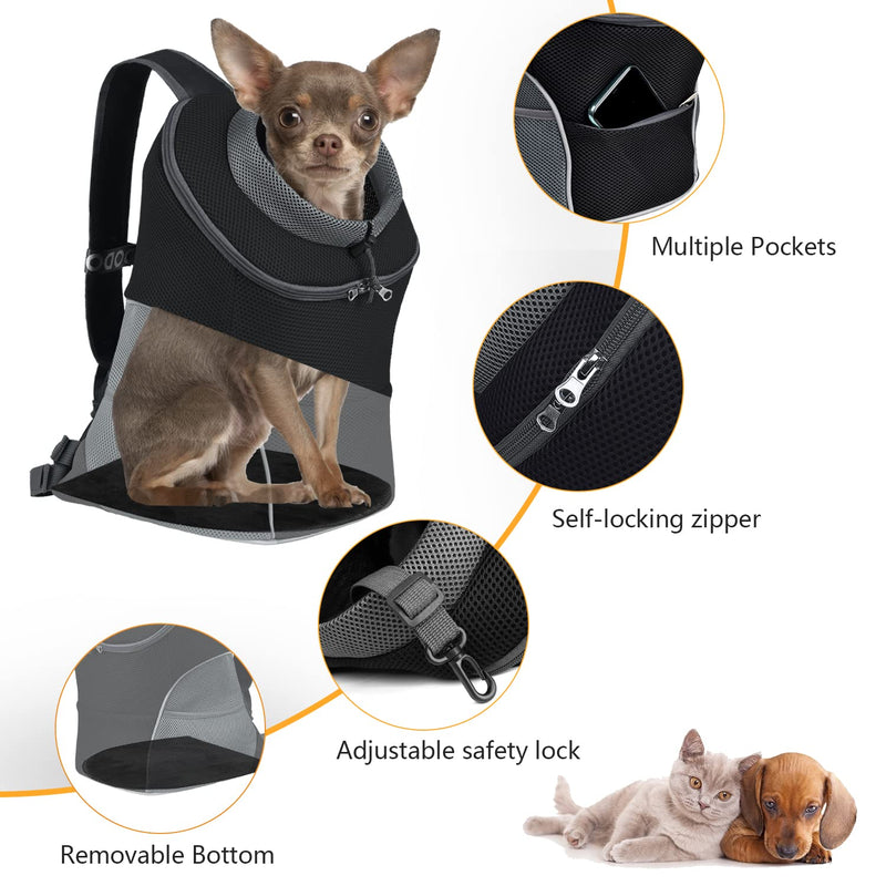 YUDODO Dog Carrier Backpack Pet Dog Carrier Front Pack Breathable Head Out Reflective Safe Doggie Carrier Backpack for Small Medium Dogs Cats Rabbits Medium (Pack of 1) A-Black - PawsPlanet Australia