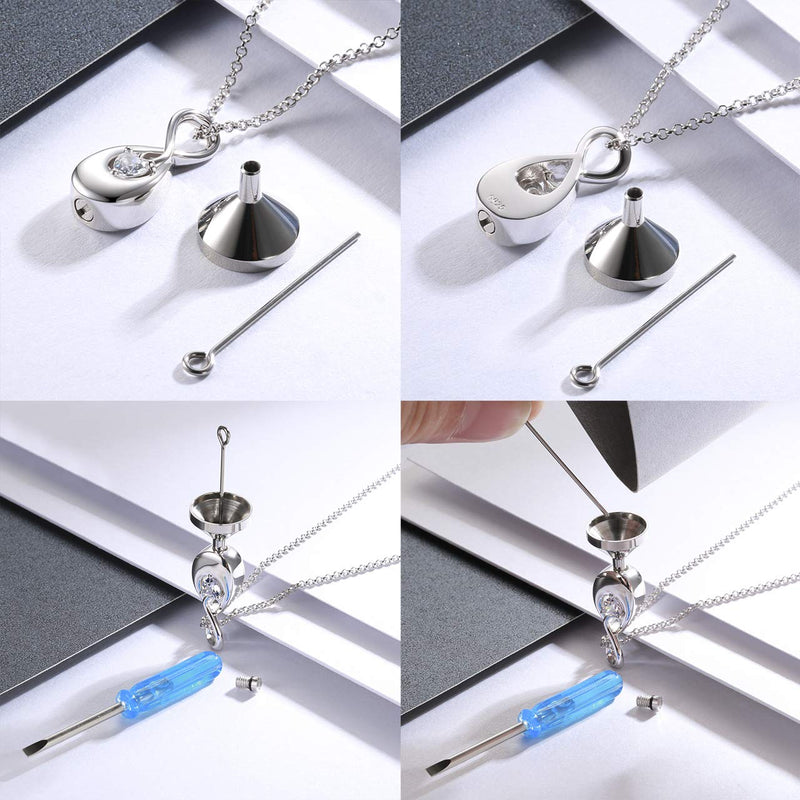 APOTIE Infinity Cremation Jewelry for Ashes 925 Sterling Silver CZ Heart Teardrop Pendant Keepsake Memorial Funeral Urn Women Necklace for Your Everlasting Memories - PawsPlanet Australia