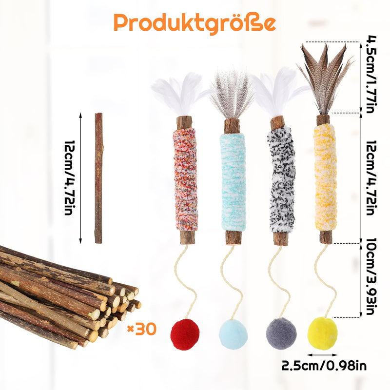 FANTESI Pack of 4 catnip sticks, 30 pieces of Matatabi cat toys, Matatabi cat sticks of feathers, pompoms for cats to play, bite, chew - PawsPlanet Australia