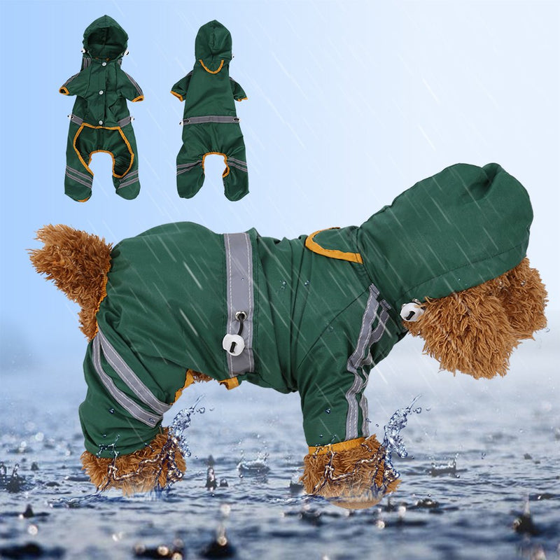 Pet Raincoat, Waterproof Jacket Cat Dog Hood Rain Coat Reflective Jumpsuit Apparel(Green L) Green L - PawsPlanet Australia