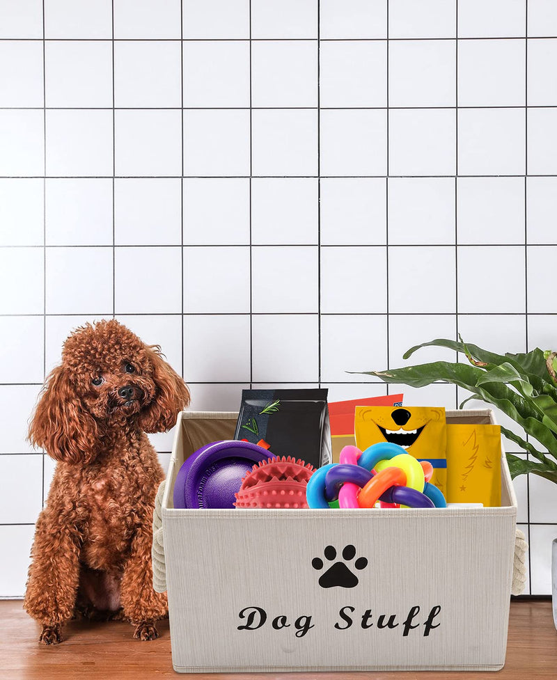 Morezi Canvas Pet Toy and Accessory Storage Bin, Basket Chest Organizer - Perfect for Organizing Pet Toys, Blankets, Leashes and Food - White - PawsPlanet Australia