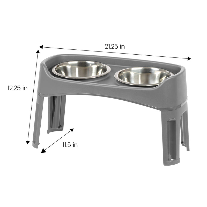 [Australia] - IRIS Pet Elevated Feeder with Stainless Steel Bowls Gray Large without Storage 