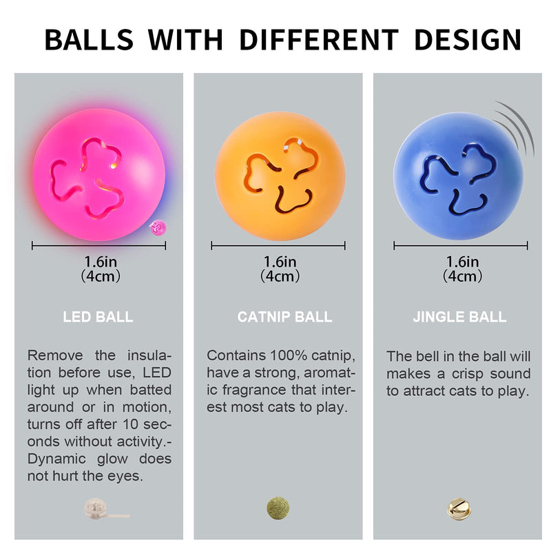 petellow Cat Toy Balls - [3 Pack] - Pet Play Balls with Jingle Bell, Catnip, LED, Wooden Beads - Replaceable Cat Play Balls for Interactive Cat Toy Kittens Small Cats with Clover Pattern 4 Colors-A Color-A - PawsPlanet Australia