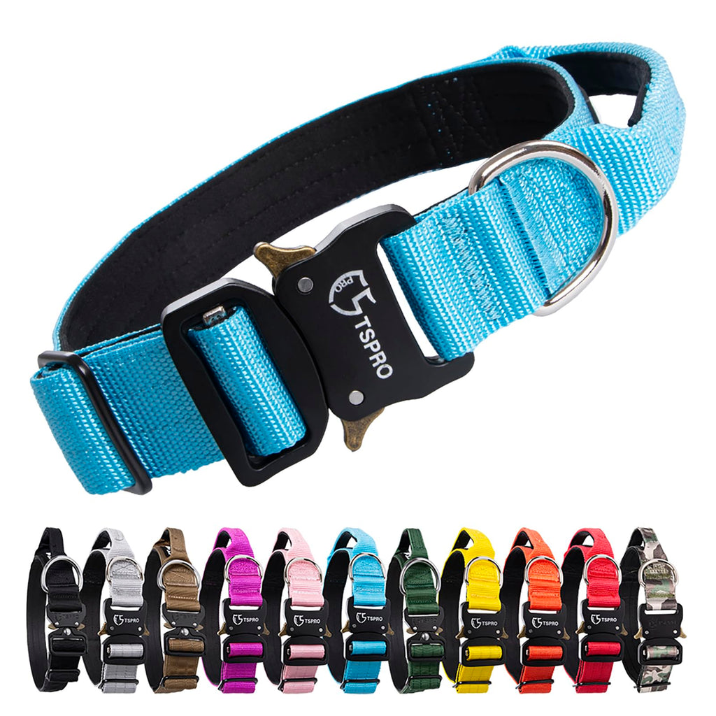 TSPRO Premium Dog Collar with Handle Thick Adjustable Dog Collar Heavy Duty Quick Release Metal Buckle Dog Collar for Small or Medium to Extra Large Dogs(Blue-M) Handle Version-Size M-(Adjustable37-46cm) Blue - PawsPlanet Australia