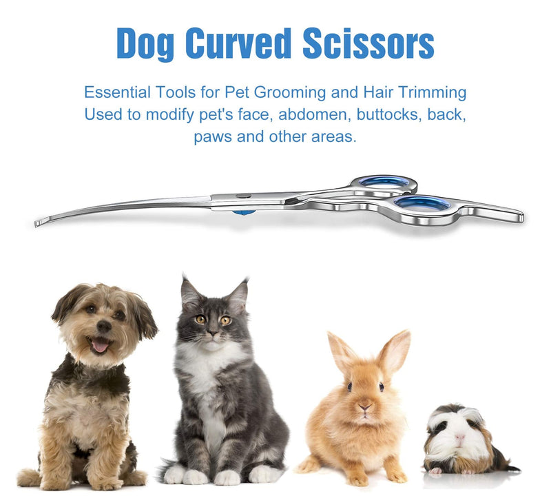 Petsvv 7" Curved Dog Grooming Scissors with Safety Round Tips, Light Weight Professional Pet Grooming Shears Stainless Steel for Dogs Cats Pets Blue - PawsPlanet Australia
