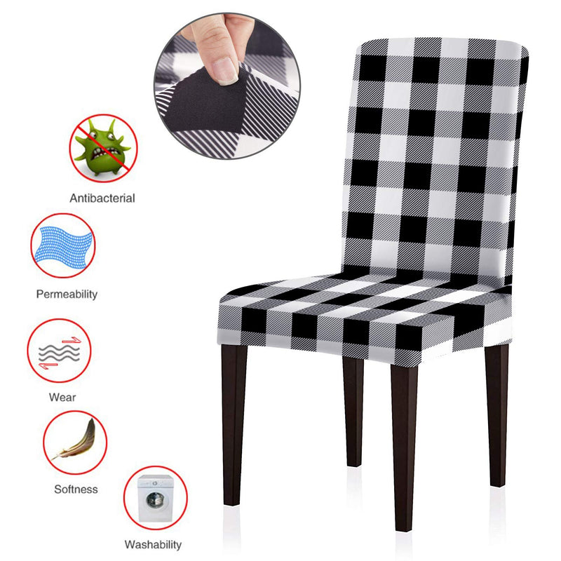 ColorBird Buffalo Check Spandex Chair Slipcovers Removable Universal Stretch Elastic Gingham Chair Protector Covers for Dining Room, Restaurant, Hotel, Banquet, Ceremony, Set of 4, Black/White Plaid - PawsPlanet Australia