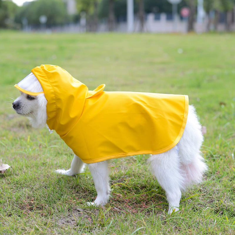 Yellow Dog Raincoat Puppy Waterproof Jacket with Hood & Leash Hole Transparent Brim Lightweight Breathable Adjustable Dog Rain Poncho for Small Medium Dogs - Belly Straps Buckle Easy to Wear Rain Coat - PawsPlanet Australia