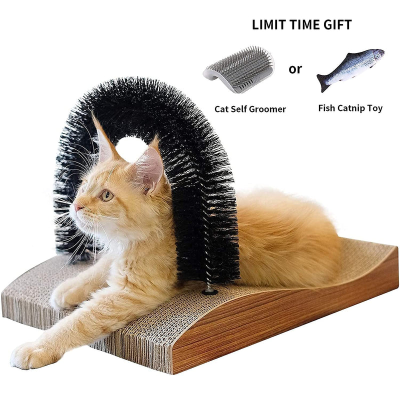 FUKUMARU Cat Self Groomer, 2.0 Version Cat Arch Face Scratcher with Scratcher Pad, Cats Back Grooming Massager Toy Brush for Indoor Kitten and Small Dog Wood Grain Upgrade - PawsPlanet Australia