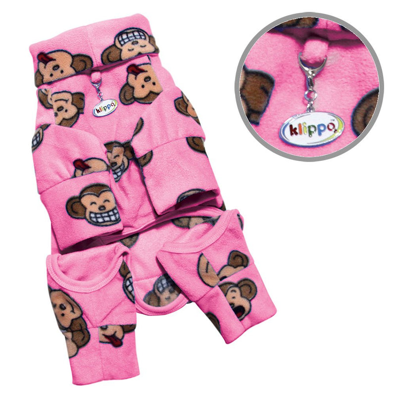 Klippo Silly Monkey Fleece Turtleneck Pajamas/Bodysuit/Loungewear/Coverall - Pink - X-SMALL - PawsPlanet Australia