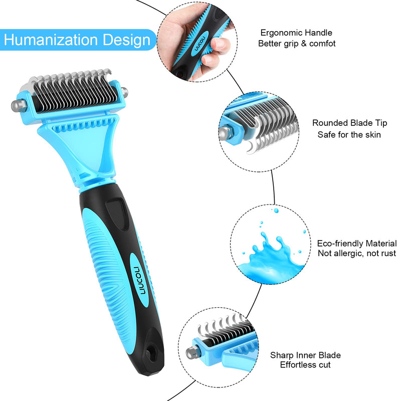 Cat Brush, Dog Grooming Brush, Rabbit Comb for shedding, LIUCOLI Professional Pet Hair Remover Rake - Eliminates Tangles Knots for Long/Short Hair, Removes 96% of Dead Undercoat and Loose Hairs Blue+Black - PawsPlanet Australia