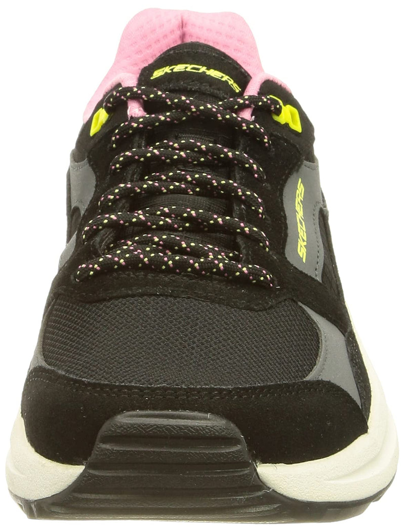 Skechers Women's Global Jogger Full Envy Sneaker 2 UK Black Suede Mesh Pink Trim - PawsPlanet Australia